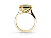 Single Halo Engagement Ring Setting for Fancy Yellow Asscher Cut Center with Corner Claws, Plain Band and Prong Head in Yellow Gold