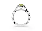 Halo Engagement Ring Setting for Fancy Yellow Oval Center with Twist Band and Prong Head in Sterling Silver