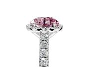 Halo Engagement Ring Setting for Fancy Pink Round Cut Center with Full Pave Band and Prong Head in White Gold