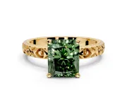 Solitaire Engagement Ring Setting for Fancy Green Radiant Cut Center with XO Engraved Band and Prong Head in Yellow Gold