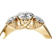 3 Stone Engagement Ring Setting for Oval Center with Raised Basket Heads and Prong Head in Yellow Gold