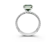 Solitaire Engagement Ring Setting for Fancy Green Asscher Cut Center with Domed Multi-Row Pave Band and Prong Head in Sterling Silver