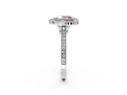 Halo Engagement Ring Setting for Fancy Pink Heart-Shaped Center with Milgrain Frame, Pave Band and Prong Head in White Gold