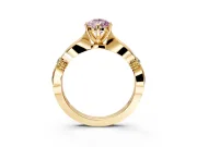 Solitaire Engagement Ring Setting for Fancy Pink Pear-Shaped Center with Carved Leaf Shoulders and Prong Head in Yellow Gold