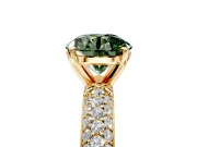 Solitaire Engagement Ring Setting for Fancy Green Round Cut Center with Domed Multi-Row Pave Band and Prong Head in Yellow Gold