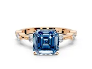 Solitaire Engagement Ring Setting for Fancy Blue Asscher Cut Center with Bezel Station Band and Prong Head in Rose Gold