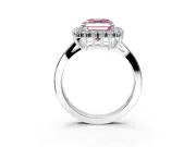 Starburst Halo Engagement Ring Setting for Fancy Pink Asscher Cut Center with Flat Cathedral Band and Prong Head in White Gold