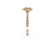Floral Engagement Ring Setting for Asscher Cut Center with Pave Band and Floral Prong Head in Rose Gold