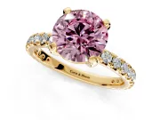 Solitaire Engagement Ring Setting for Fancy Pink Round Cut Center with Shared-Prong Accents and Prong Head in Yellow Gold