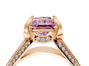 Solitaire Engagement Ring Setting for Fancy Pink Radiant Cut Center with Accented Split Shank and Prong Head in Rose Gold