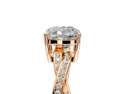 Solitaire Engagement Ring Setting for Cushion Cut Center with Twisted Pave Band and Prong Head in Rose Gold