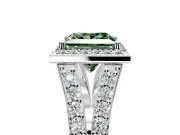 Halo Engagement Ring Setting for Fancy Green Princess Cut Center with Narrow Pave Split Shank and Prong Head in Platinum