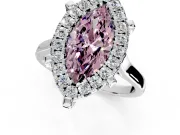 Single Halo Engagement Ring Setting for Fancy Pink Marquise Center with Corner Claws, Plain Band and Prong Head in Platinum