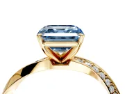 Side Accent Engagement Ring Setting for Fancy Blue Asscher Cut Center with Accent Shoulders and Prong Head in Yellow Gold