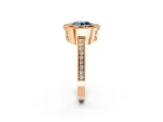 Halo Engagement Ring Setting for Fancy Blue Round Cut Center with Milgrain Halo, Pave Band and Prong Head in Rose Gold