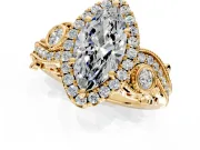 Milgrain Halo Engagement Ring Setting for Marquise Center with Shoulder Bezels and Prong Head in Yellow Gold