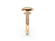 Milgrain Halo Engagement Ring Setting for Fancy Yellow Asscher Cut Center with Three-Sided Pave Band and Prong Head in Rose Gold