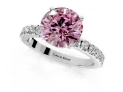 Solitaire Engagement Ring Setting for Fancy Pink Round Cut Center with Fine Pave Band and Claw Prong Head in Platinum