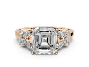 Floral Engagement Ring Setting for Asscher Cut Center with Marquise Cluster Shoulders and Prong Head in Rose Gold