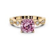 Solitaire Engagement Ring Setting for Fancy Pink Cushion Cut Center with Milgrain Bezel Accents and Prong Head in Yellow Gold