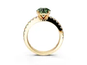 Solitaire Engagement Ring Setting for Fancy Green Round Cut Center with Single Row Accent Band and Prong Head in Yellow Gold
