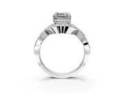 Halo Engagement Ring Setting for Asscher Cut Center with Pave Infinity Twist Band and Prong Head in Sterling Silver