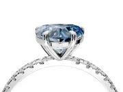 Solitaire Engagement Ring Setting for Fancy Blue Heart-Shaped Center with Fine Pave Narrow Band and Prong Head in Platinum