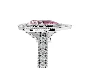 Halo Engagement Ring Setting for Fancy Pink Pear-Shaped Center with Milgrain Pave Band and Bezel Head in White Gold