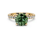 Solitaire Engagement Ring Setting for Fancy Green Round Cut Center with Shared-Prong Accents and Prong Head in Yellow Gold
