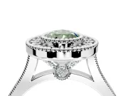Halo Engagement Ring Setting for Fancy Green Pear-Shaped Center with Milgrain Frame, Pave Band and Prong Head in Sterling Silver