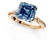Rope Engagement Ring Setting for Fancy Blue Asscher Cut Center with Accent Shoulders and Prong Head in Rose Gold