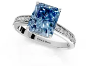 Solitaire Engagement Ring Setting for Fancy Blue Radiant Cut Center with Channel-Set Accent Band and Prong Head in White Gold