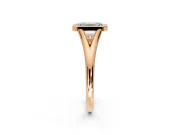 Solitaire Engagement Ring Setting for Emerald Cut Center with V Split Shank and Bezel Head in Rose Gold