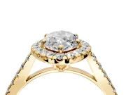 Halo Engagement Ring Setting for Marquise Center with Raised Halo, Pave Band and Prong Head in Yellow Gold