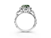 Halo Engagement Ring Setting for Fancy Green Heart-Shaped Center with Open Scroll Shoulders and Prong Head in Sterling Silver