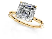 Solitaire Engagement Ring Setting for Asscher Cut Center with Bamboo Band and Prong Head in Yellow Gold
