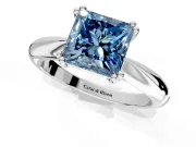 Solitaire Engagement Ring Setting for Fancy Blue Princess Cut Center with Reverse Tapered Band and Prong Head in Platinum