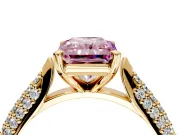 Solitaire Engagement Ring Setting for Fancy Pink Radiant Cut Center with Multi-Row Accents and Prong Head in Yellow Gold
