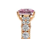 Solitaire Engagement Ring Setting for Fancy Pink Radiant Cut Center with Pave Cathedral Shoulders and Prong Head in Rose Gold