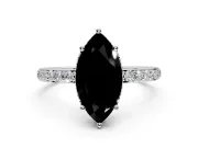 Hidden Halo Engagement Ring Setting for Fancy Black Marquise Center with Pave Band and Prong Head in Platinum