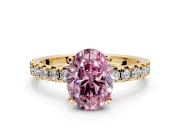 Solitaire Engagement Ring Setting for Fancy Pink Oval Center with Large Accents and Prong Head in Yellow Gold