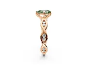 Solitaire Engagement Ring Setting for Fancy Green Pear-Shaped Center with Accented Twist Band and Leaf Prong Head in Rose Gold