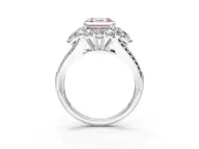 Halo Engagement Ring Setting for Fancy Pink Asscher Cut Center with Two-Strand Split Shank and Prong Head in Platinum