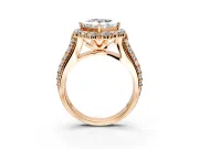 Large Accent Halo Engagement Ring Setting for Princess Cut Center with Pave Split Shank and Prong Head in Rose Gold