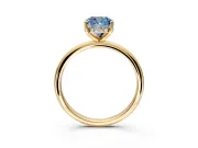 Hidden Halo Engagement Ring Setting for Fancy Blue Cushion Cut Center with Thin Round-Wire Band and Prong Head in Yellow Gold