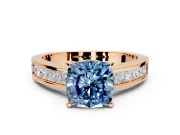 Solitaire Engagement Ring Setting for Fancy Blue Cushion Cut Center with Princess Cut Channel Band and Prong Head in Rose Gold