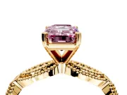 Solitaire Engagement Ring Setting for Fancy Pink Emerald Cut Center with Marquise Panel Band and Prong Head in Yellow Gold