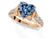 Solitaire Engagement Ring Setting for Fancy Blue Heart-Shaped Center with Pave Cathedral Shoulders and Prong Head in Rose Gold