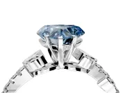 Leaf Motif Engagement Ring Setting for Fancy Blue Heart-Shaped Center with Pave Band and Prong Head in Sterling Silver