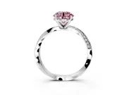 Side Accent Engagement Ring Setting for Fancy Pink Round Cut Center with Accent Shoulders and Prong Head in White Gold